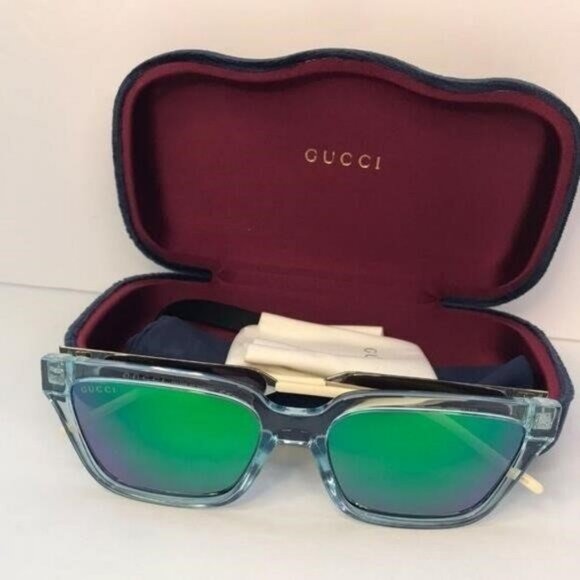💯 - New - Authentic Gucci Light Blue/Metallic Gradient GG0975S Mirrored Squa… - Picture 13 of 13